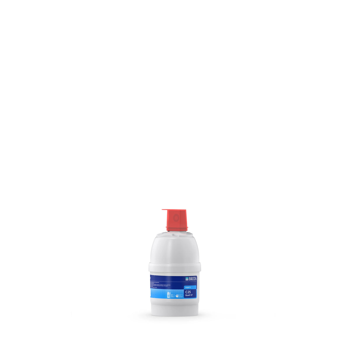 Filtro de agua BRITA PURITY C25 Quell ST sobre un fondo blanco
