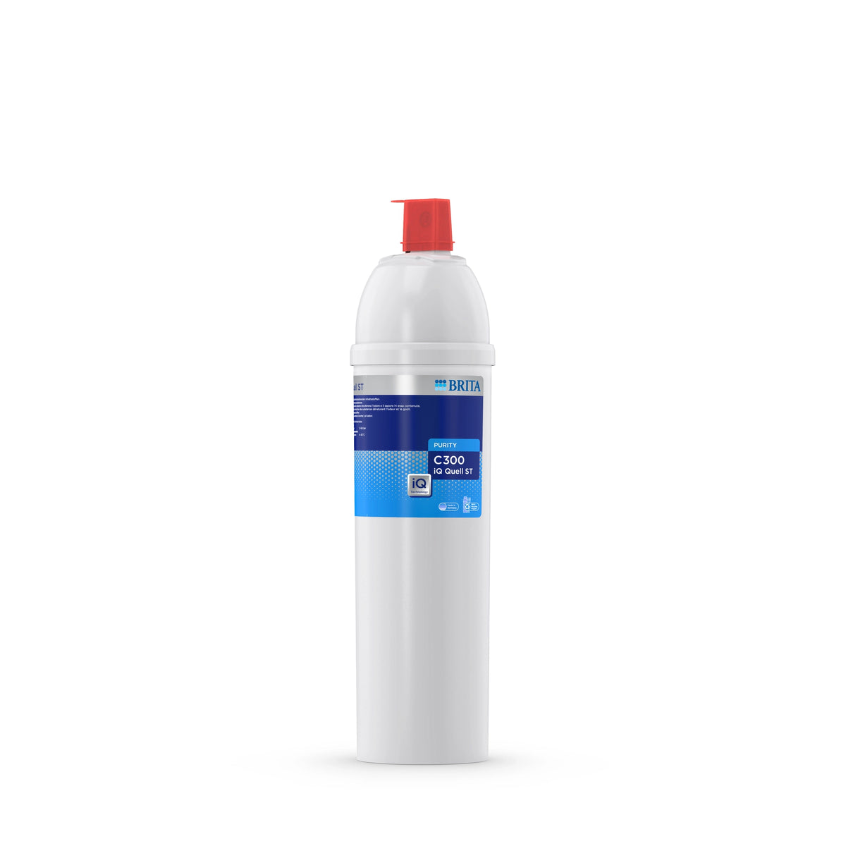 Filtro de agua BRITA PURITY C300 iQ Quell ST sobre un fondo blanco.