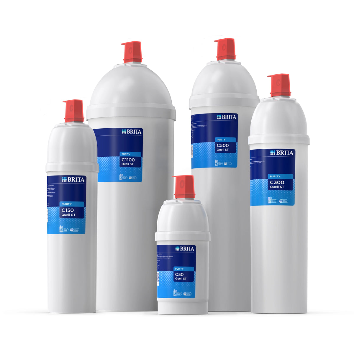 Juego de filtros de agua BRITA PURITY C Quell ST sobre un fondo blanco